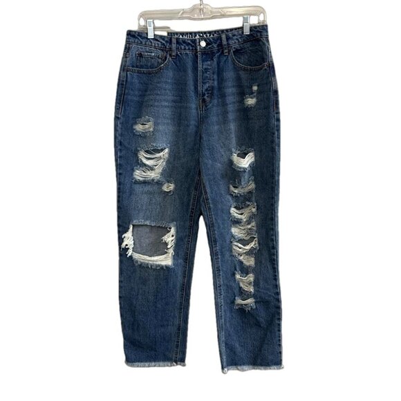 NWT Vanilla Star 90's Boyfriend Super Hi Rise Distressed Straight Jeans. Size 11 - Picture 1 of 7